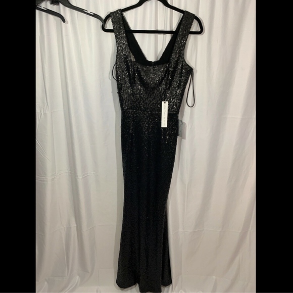 NWT $300 Dress the Population Raven Sequin Gown Matte Black [SZ Small ]‎ - Picture 2 of 8